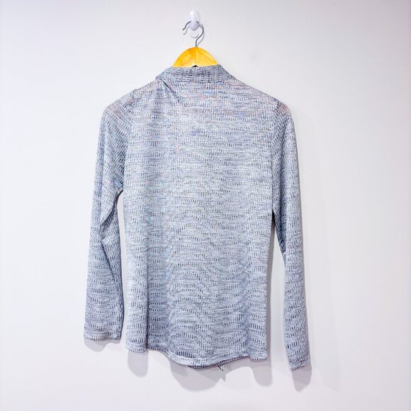 MELANIE LYNE Silver Metallic Tie-Front Top Shimmery Long Sleeve | Small * - Picture 8 of 8